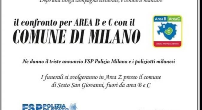 Milano, necrologio della Polizia contro il sindaco Sala: “Su Area B è morto il dialogo”