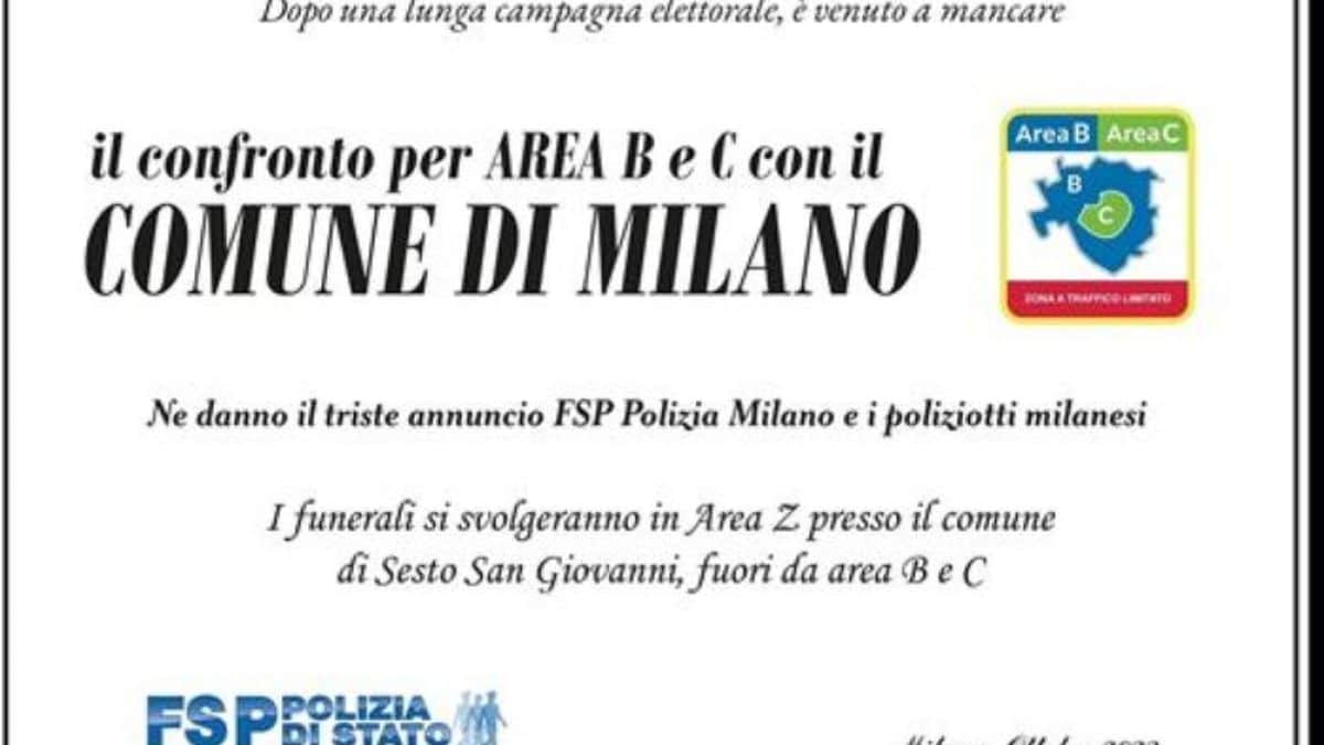 Milano, necrologio della Polizia contro il sindaco Sala: “Su Area B è morto il dialogo”