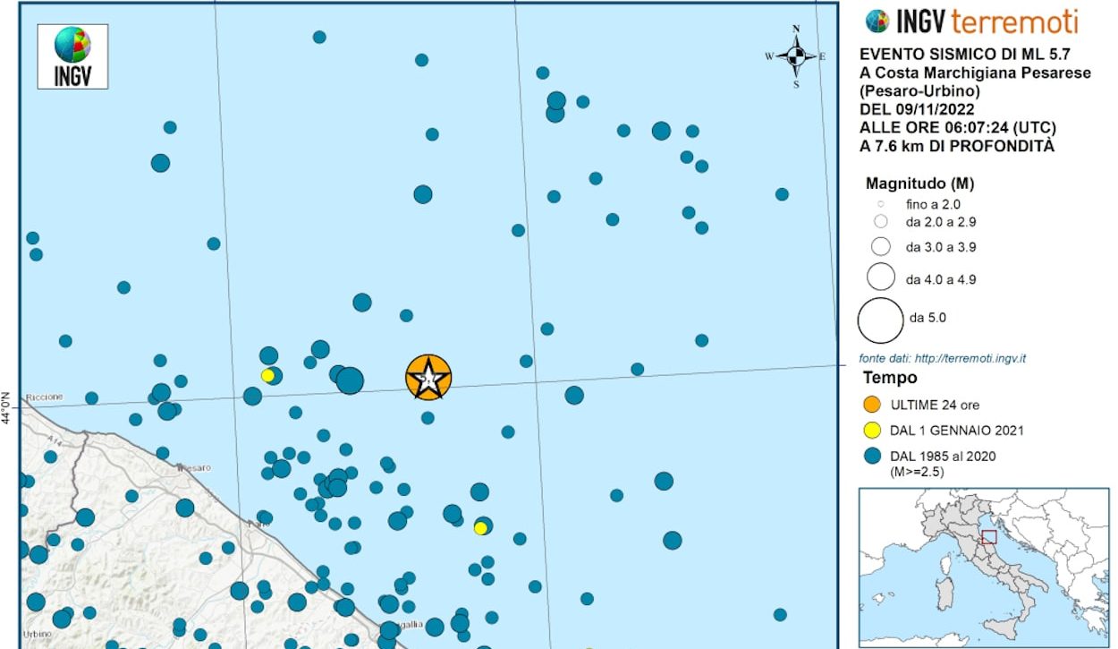 Terremoto, oltre 30 scosse lungo la costa Marchigiana