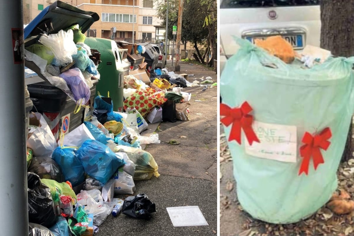 Emergenza spazzatura a Roma dopo Natale: strade e marciapiedi invasi dall’immondizia. Raccolta dei rifiuti in tilt