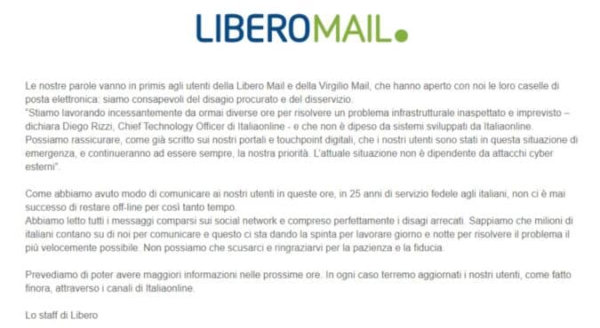 Libero e Virgilio non funzionano da due giorni: caselle di posta bloccate di milioni di utenti
