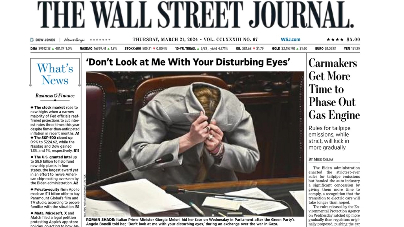 Lo show di Meloni in prima pagina sul Wall Street Journal