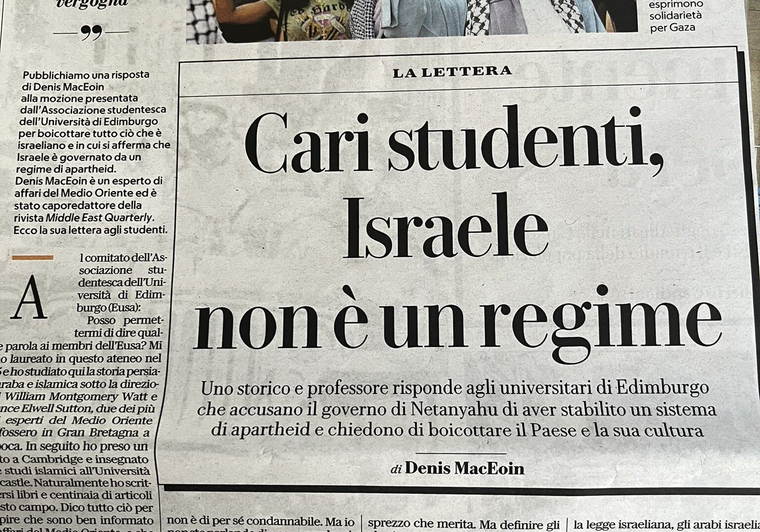 Lettera pro Israele di MacEoin. Ma è morto due anni fa