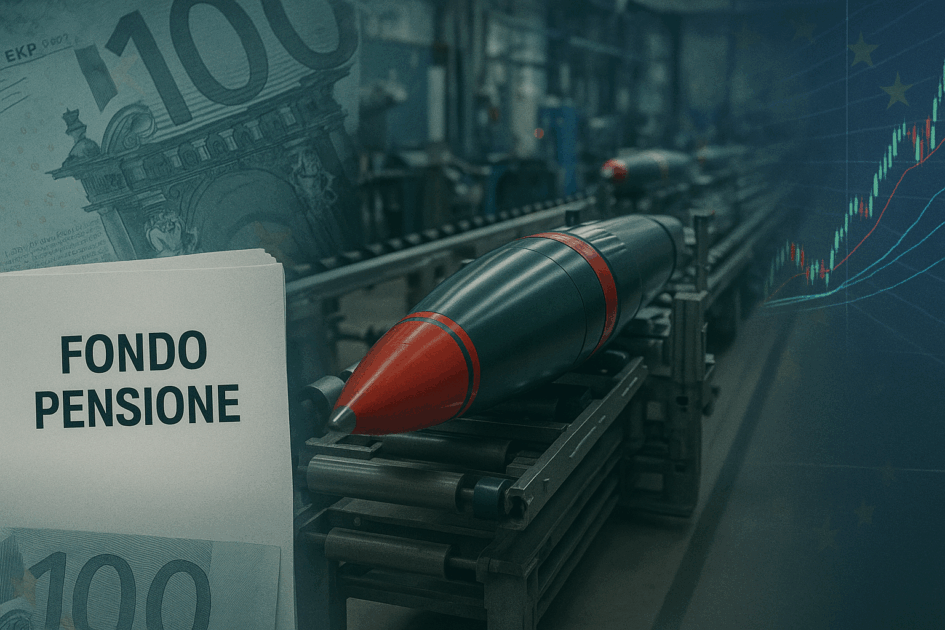 Corsa al riarmo, l’Europa arruola pure il risparmio: da costo a investimento con il bollino della sostenibilità, anche i fondi pensione includono aziende produttrici di armi nei loro portafogli Corsa al riarmo, l’Europa arruola pure il risparmio: da costo a investimento con il bollino della sostenibilità, anche i fondi pensione includono aziende produttrici di armi nei loro portafogli
