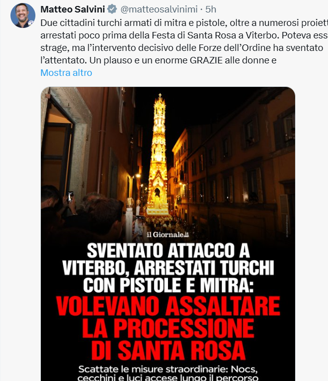 In manette due turchi a Viterbo. Salvini e mezzo governo urlano al terrorismo, ma per gli inquirenti si tratta “semplici” di trafficanti d’armi In manette due turchi a Viterbo. Salvini e mezzo governo urlano al terrorismo, ma per gli inquirenti si tratta “semplici” di trafficanti d’armi