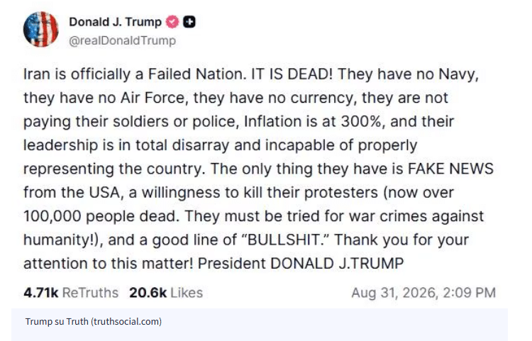 iran trump torna a bombardare e attacca su truth e8217 uno stato fallito 232 morto li colpiremo duramente teheran risponde colpendo giordania ed emirati da Lanotiziagiornale.it iran trump torna a bombardare e attacca su truth e8217 uno stato fallito 232 morto li colpiremo duramente teheran risponde colpendo giordania ed emirati